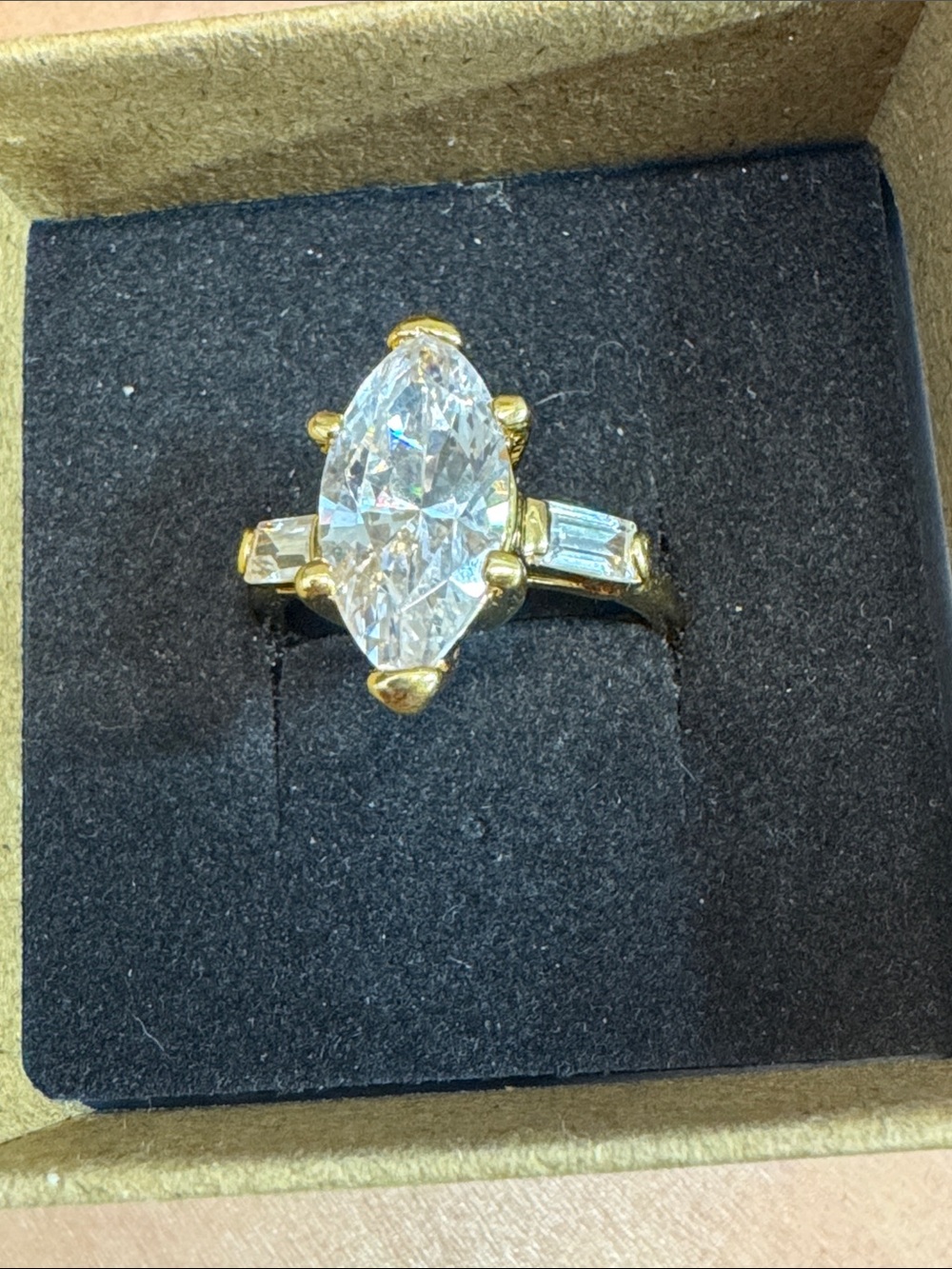 Sterling silver Marquise Clear Stone Ring with Baguette Accents - Women Jewelry